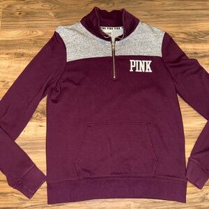 PINK Victoria's Secret Maroon and Gray Quarter Zip
